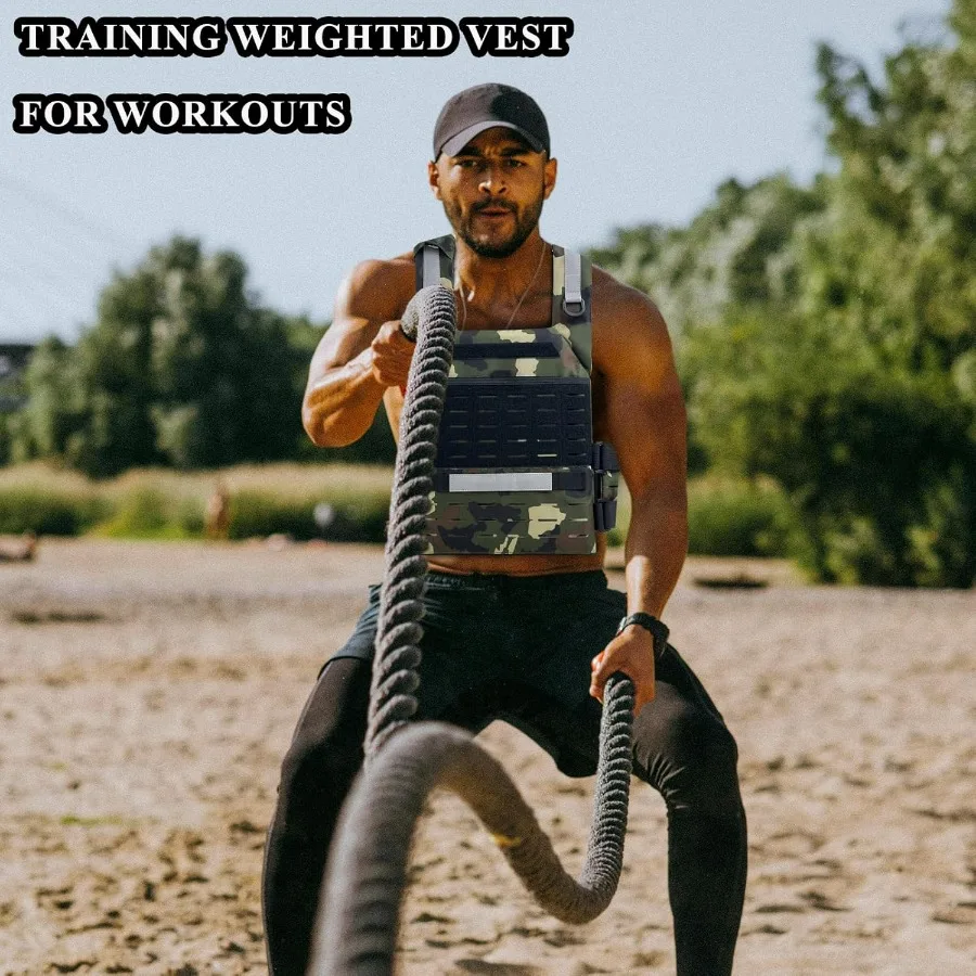 Tactical Weighted Vest, Adjustable Weights Running Vest Molle for Workouts Endurance Training Fitness Calisthenics Gym, Max 20lb