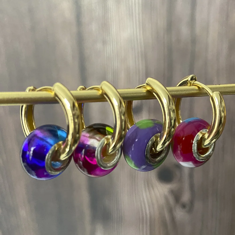 

Y2K Fashion Simple Personality Glossy Earrings Copper Buckle Color Beads Women's Trend Full with Korean Street Style