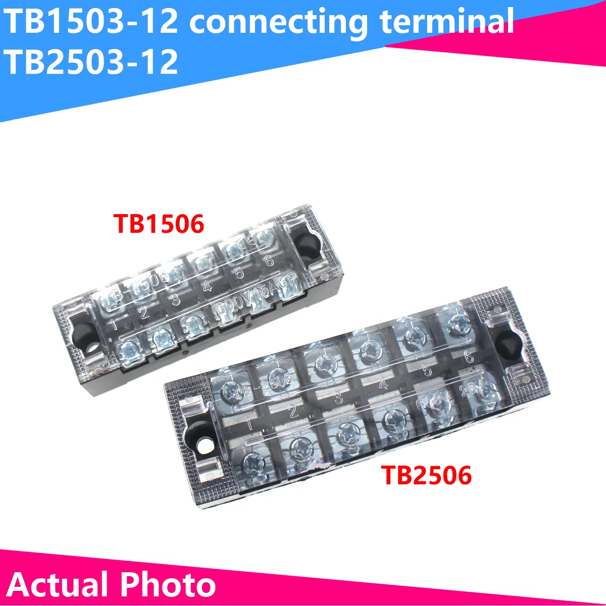 

2PCS Dual Row Strip Screw Terminal Block Fixed Wiring Board wire connector TB-1503/TB-1506 15A TB-2503/TB2506 25A