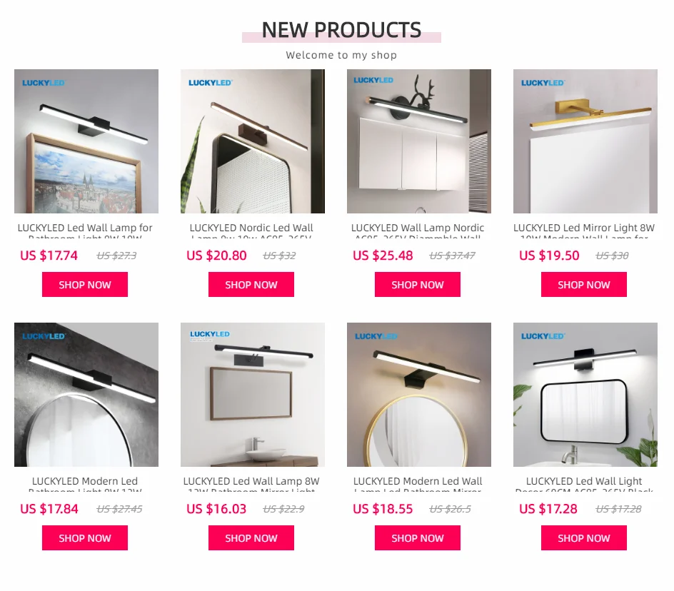 LUCKYLED Led Bathroom Light Waterproof Mirror Light 8w 12w AC85-265V Wall Light Fixture Modern Sconce Wall Lamp for Living Room