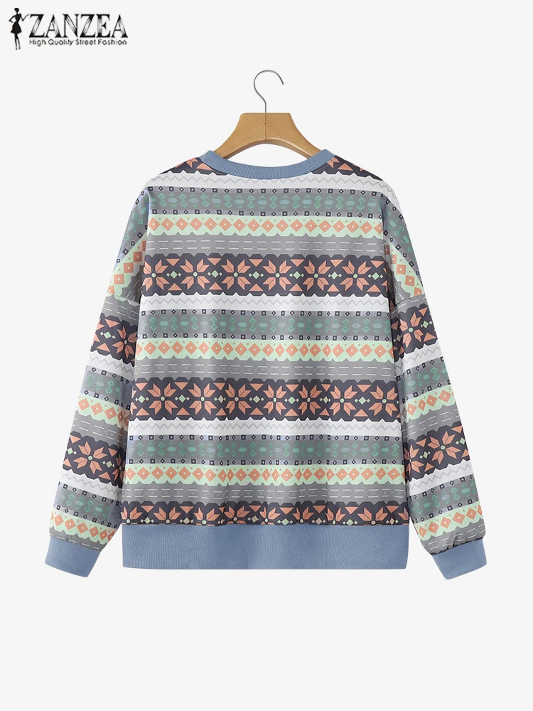 ZANZEA Streetwear Daily Wear Outfits Women Geometric Print Sweatshirt Casual Long Sleeve Pullover Autumn O Neck Comfortable Tops 5