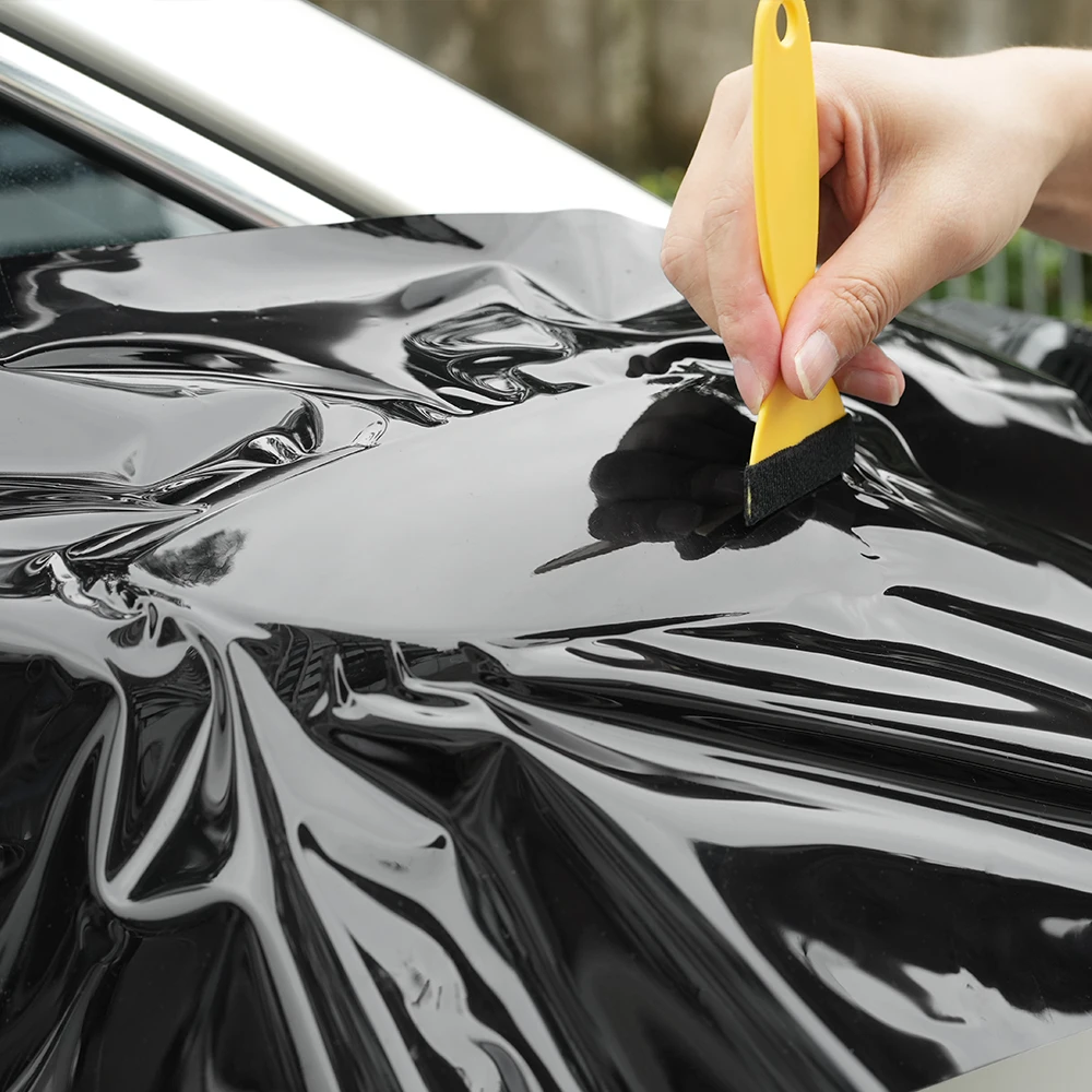 Car Sticker Glossy Black Auto Adhesive Vinyl Wrapping Film Color Change Film Bubble Free Car Accessories Interior Exterior