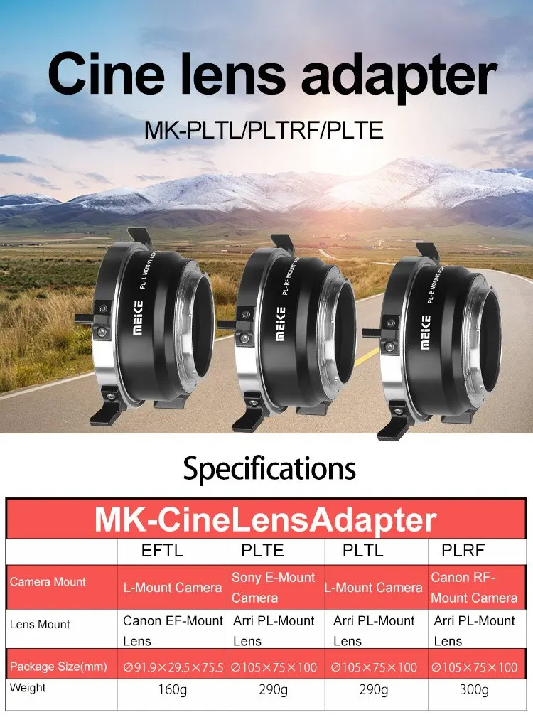 Meike PLTL/PLTRF/PLTE PL-E PL-RF PL-L Lens Adapter Ring For Arri PL-Mount Lens T