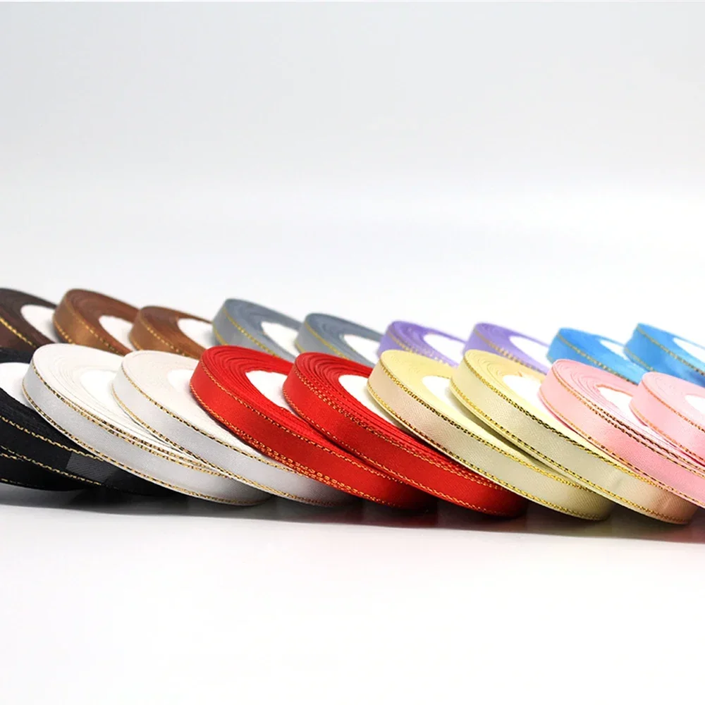 Elegant Satin Ribbon with Gold Trim - 25 Yards, 10mm Width