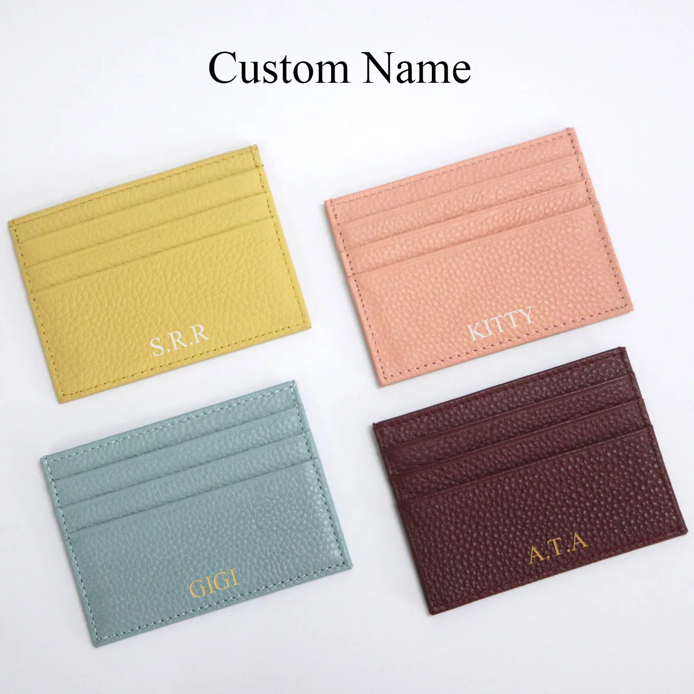 Personalized Genuine Leather Card Holder – Custom Initial Slim Wallet & Monogrammed Name Case