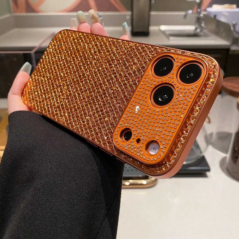 Luxury Glitter Diamond Phone Case with Shiny Camera Protection and Shockproof Back Cover