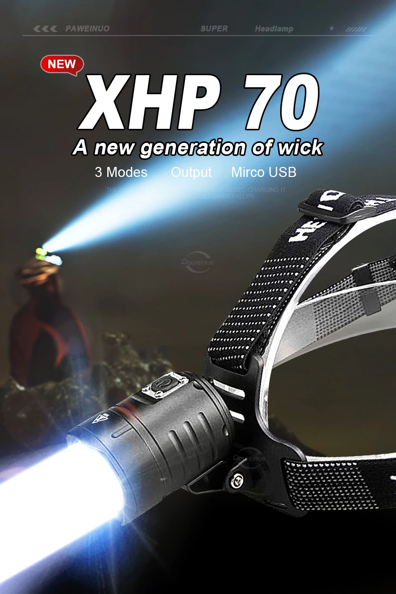 Description Picture 3 of itemXHP70 Powerful LED Headlamp Long Range 3*18650 Headlight Rechargeable Head Flashlight High Power Outdoor HeadLamp Fishing Light