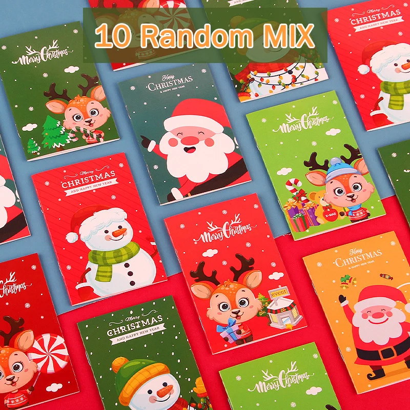 

10pcs/lot Lovely Happy Christmas Cartoon Pocket Notepad Gift Notebook Stationery Santa and Elk Pattern Children's Gifts