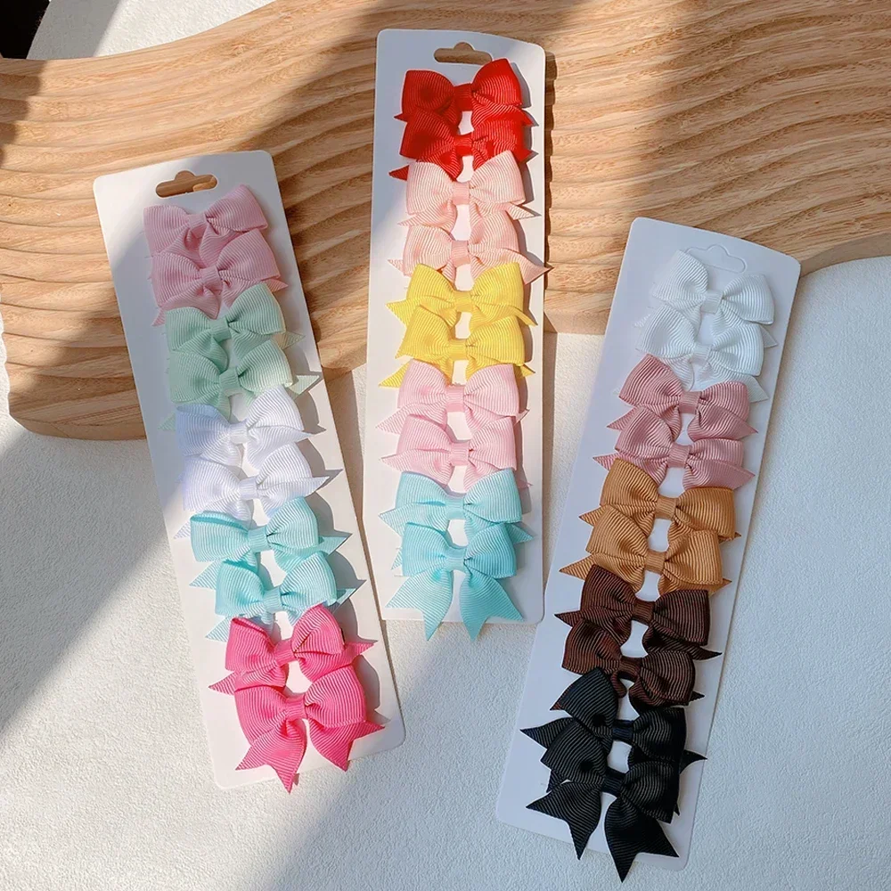 10Pcs/Set 1.9'' Solid Color Ribbon Hair Clips For Baby Girls