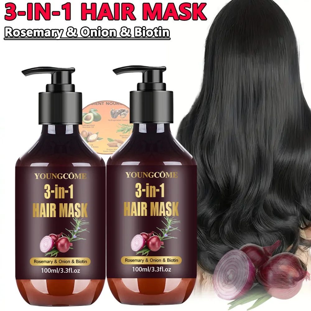 Maschera per capelli organica con rosmarino, cipolla Biotina 3 in 1 Trattamento naturale Nutriente Riduce la caduta dei capelli Prodotti per capelli anti-rottura100ml 1