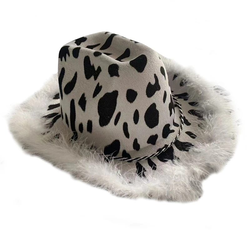 Cowboy hats cowgirl hats Cow print hat with feather birthday party hats women performance hat for adults