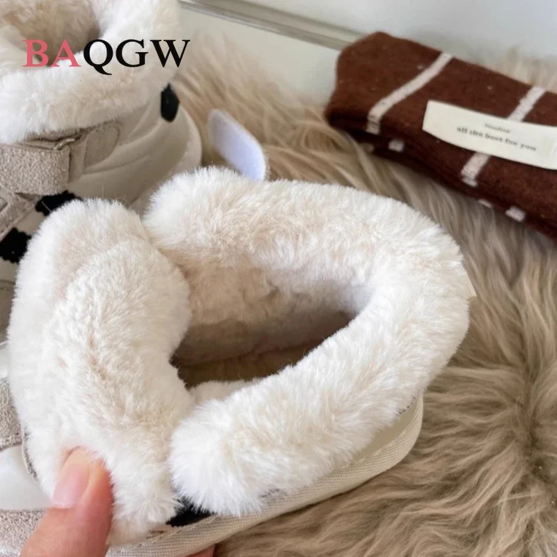 Baby Shoes Baby Boots Winter Snow Boots Autum Winter Children Snow Boots Boys New Striped Design Warm Plush Snow Boots Girls Patchwork Non-slip Infant Size 15-30