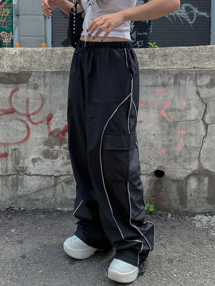 Black Reflective Sweatpants, Y2k Streetwear Sweatpants