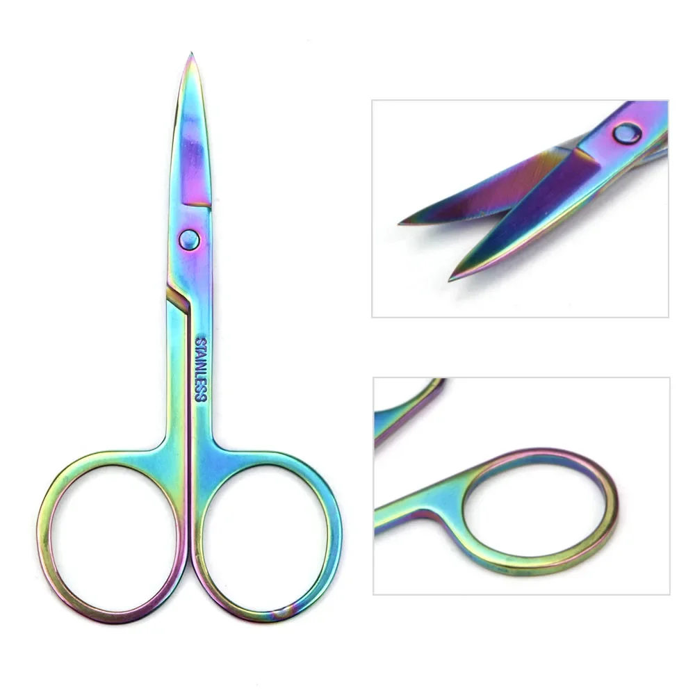Manicure Nail Cuticle Curved Head Remover Chameleon Eyebrow Scissor Dead Skin Scissor For Professional Stainless Steel Nail Tool