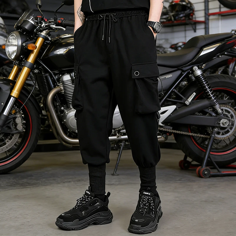 모터 남성용 바지 스웨트팬츠 아웃도어 롱 팬츠 남성 카고 캐주얼 봄 가을 큰 포켓 튼튼한 작업복 남성 바지 3XL