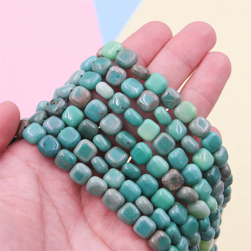 Grass Agate Beads Strand Square Cube Shape 6/8mm Natural Semiprecious Stone For Making Jewelry DIY Bracelet Necklace Earrings