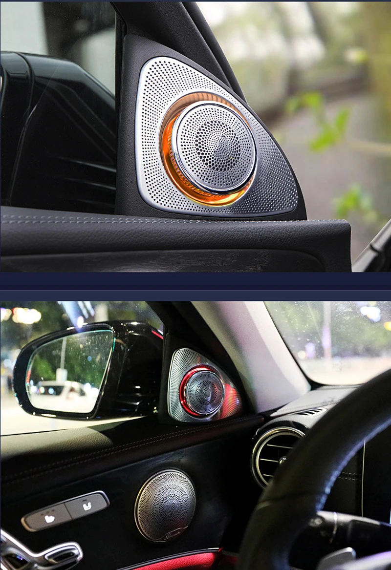 트위터 스피커 자동차 오디오 스피커 커버 도어 라우드스피커 트림 앰비언스 라이트 64색 회전식 메르세데스 벤츠 C 클래스 W205 C205용