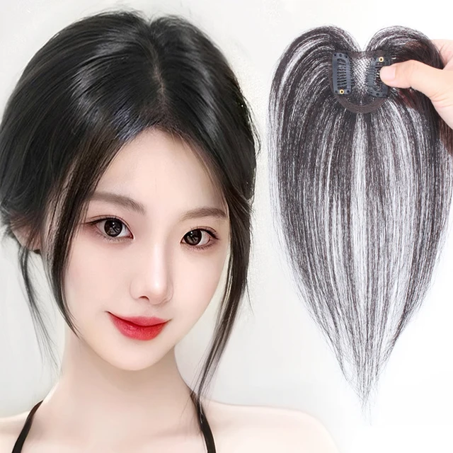 Cheveux humains petit coeur de pêche Invisible respirant pièce de cheveux droite Topper augmenter le Volume de vente pour les femmes cheveux amincissants 1