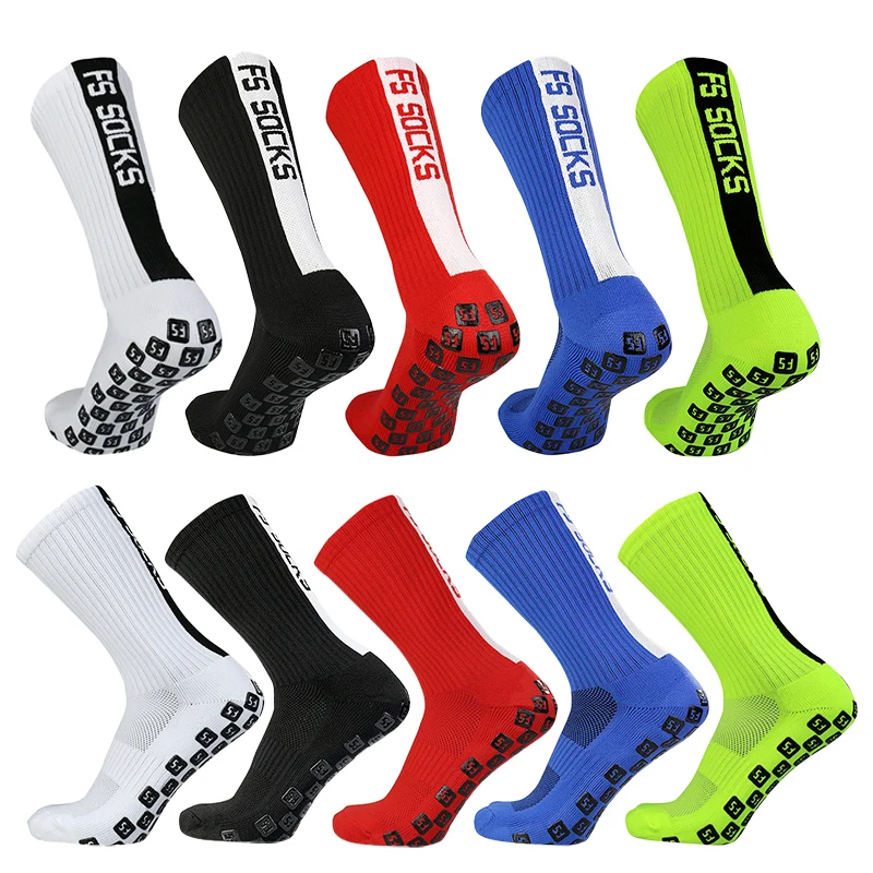 

New silicone anti slip grip soccer socks men women letter stripes FS sports football socks calcetines hombre futbol