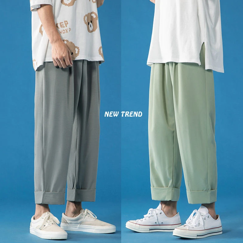 casual joggers Summer Thin Casual Pants Men Fashion Breathable Straight Pants Men Streetwear Solid Color Ice Silk Pants Mens Trousers M-5XL casual khaki pants