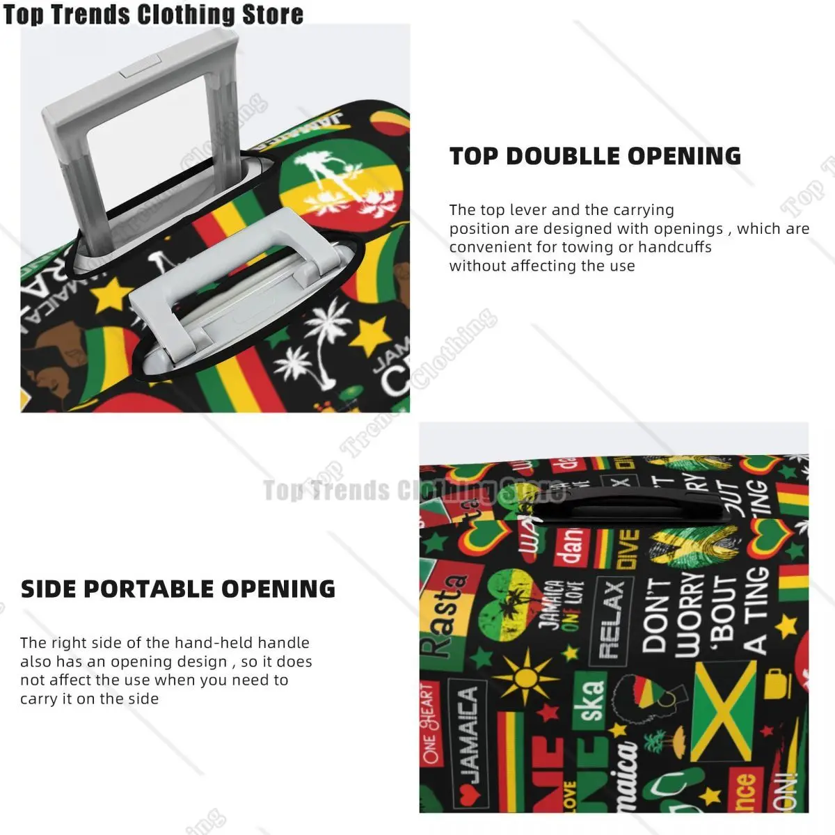 Custom Jamaica One Love Culture Pattern Travel Luggage Cover Washable Suitcase Cover Protector Fit 18-32 Inch 4