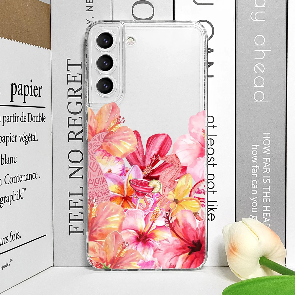 Vintage Floral Soft Cover with Flower Lily & Hibiscus Print - Clear Phone Case