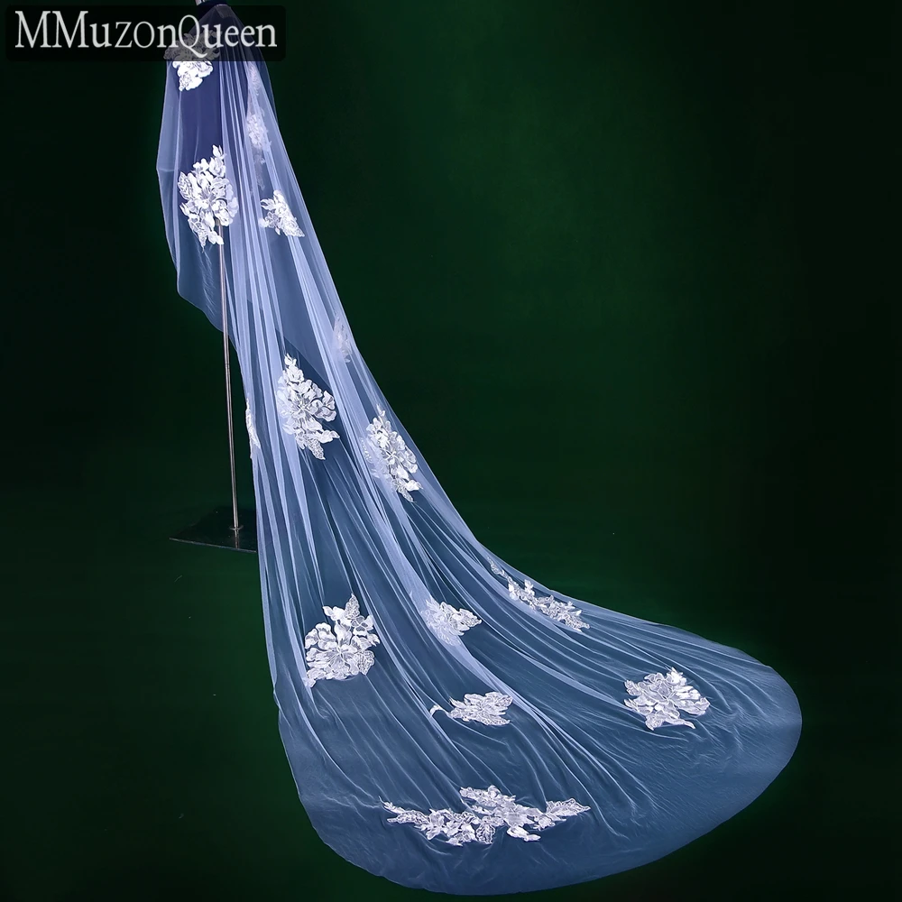 

MMQ M54 Light Luxury Embroidered Flower Lace Cathedral Veil One Layer Soft With Hair Comb Bride Woman Wedding Long Veil