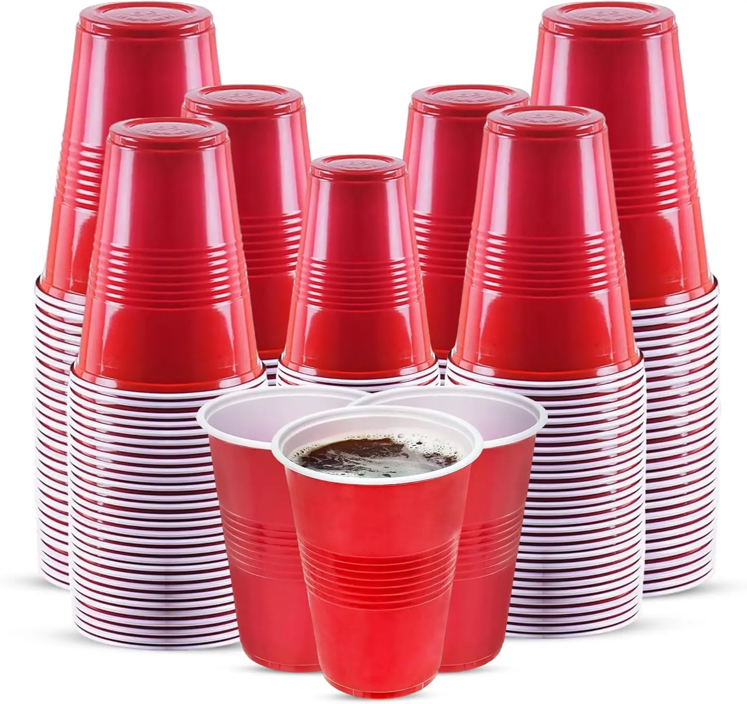 50Pcs/pack 16Oz Plastic Party Cups Disposable Water Cups Recyclable Red with Fill Lines for Drinks,BBQ,Picnic,Party Game
