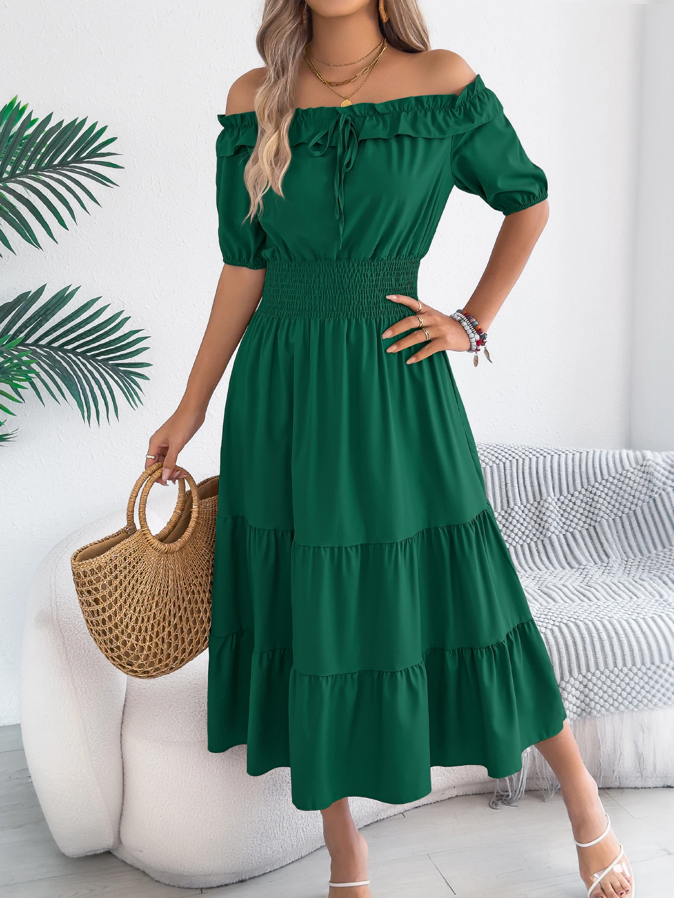 Pink Off Shoulder Midi Dress for Women