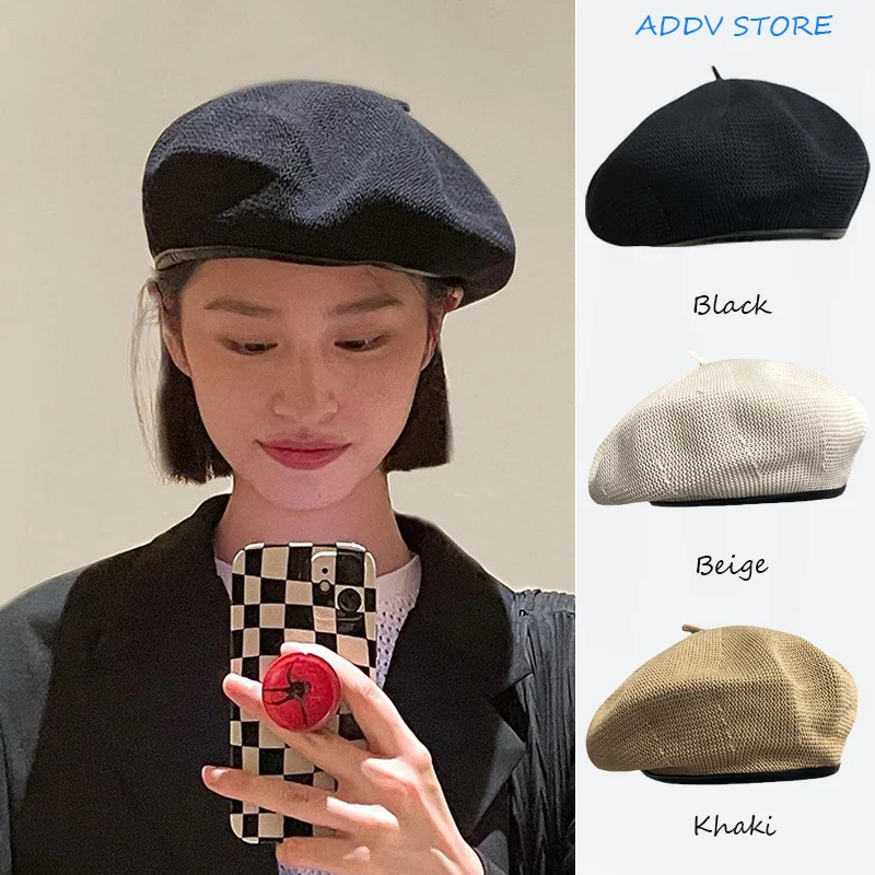 

Chic Artist Beret Hat for Women - Simple Yet Elegant Beret Cap with Breathable Leather Edge for Spring/Summer Seasons