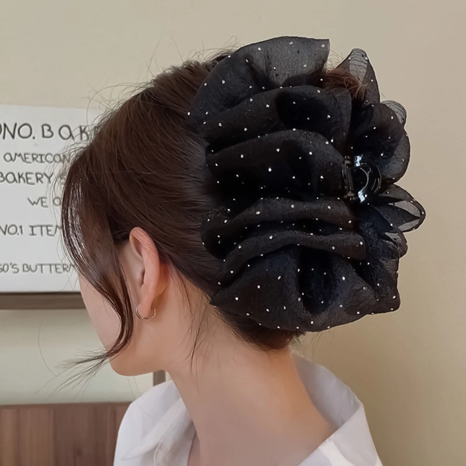 Frauen Mesh Haar Klaue Clip Doppel Schicht Tüll Wolke Blase Haar Klaue Clip Pferdeschwanz Halter Große Hai Clip für Frauen Mädchen – Detail 3