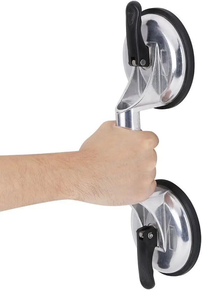 Heavy Duty Aluminum Double Handle Suction Cup Plate Glass Lifter Glass Tiles Mirror Granite Lifting Dent Remover Gripper