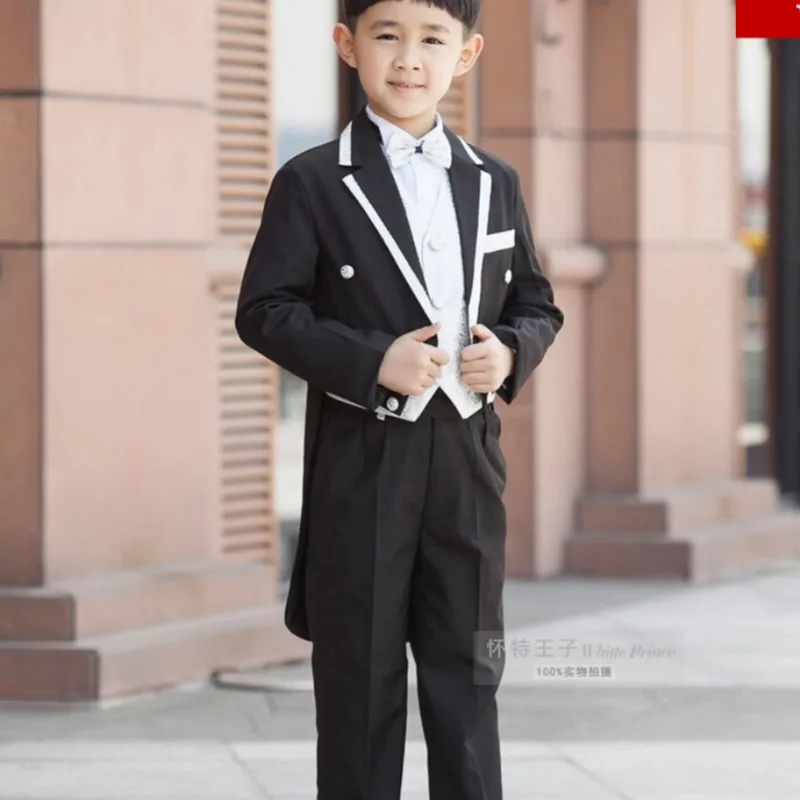 Elegant Fashion Children Tuxedo Set Costume Birthday Wedding Fashion Casual Brand Formal Boy Suits Blazers 5PCS Set F 1116