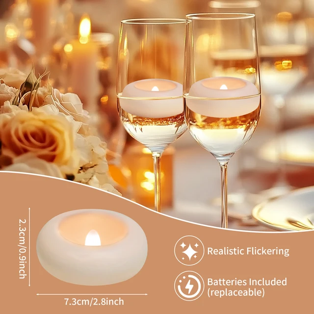 Paquet de 12/24 bougies chauffe-plat flottantes sans flamme étanches bougies LED vacillantes électriques pour fête de mariage piscine et SPA décor à la maison 4