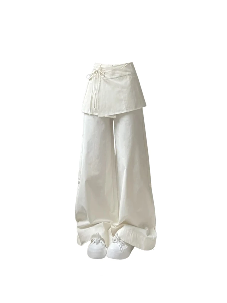 Pantalones blancos para mujer, ropa de calle Harajuku, pantalones