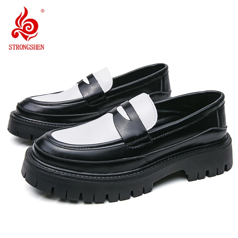 STRONGSHEN Men Handmade Leather Shoes Platform Loafers Fashion Luxury Slip on Mocassin Business Shoes Homme Zapatos De Hombre