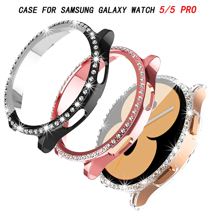 Фото Алмазный чехол для Samsung Galaxy Watch 5/5 pro/4 44 мм 40 мм, чехол-бампер из поликарбоната, всесторонняя защита для Galaxy Watch 4 classic 42 мм 46 мм №1