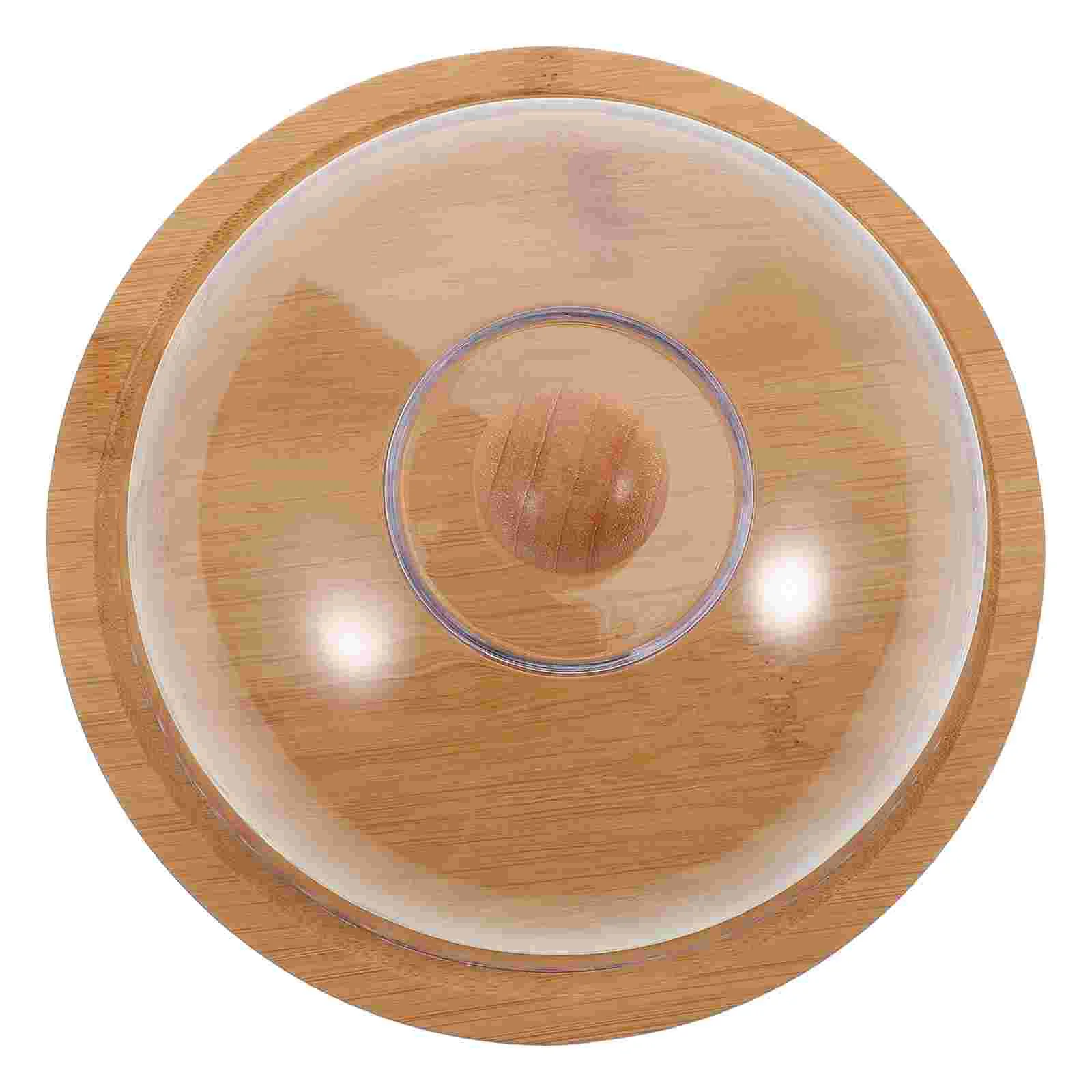 Round Wooden Butter Box Glass Dome Cover Cake Stand Lid Cream Cheese Dish Serving Tray Kitchen Dining Bar Storage Container