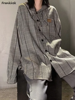 Plaid Jackets Women Button Advanced Leisure Trendy Retro Unisex All-match Simple Streetwear Baggy Gentle Students Chic Outwear 1