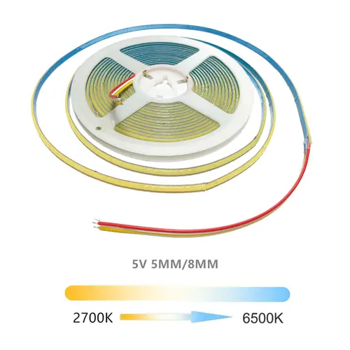 12V 24V DC CCT COB LED Strip Light 2700K to 6500K Color-Changing LED Tape Linear Double Color RA90 Dimmable Ribbon 5mm 8mm Width - Image 3