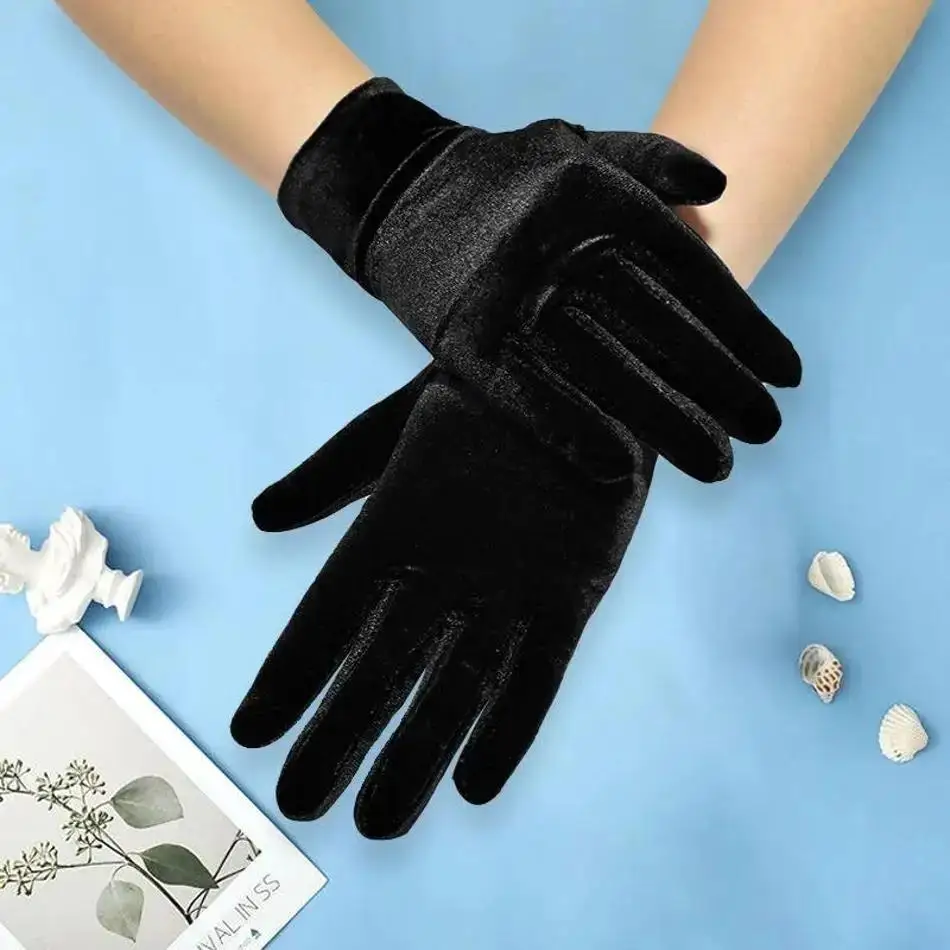 Autumn Winter Warm Velvet Gloves Solid Color Driving Goves Fashion Etiquette Mittens Quality Elastic Outdoor Goves Velvet Gloves
