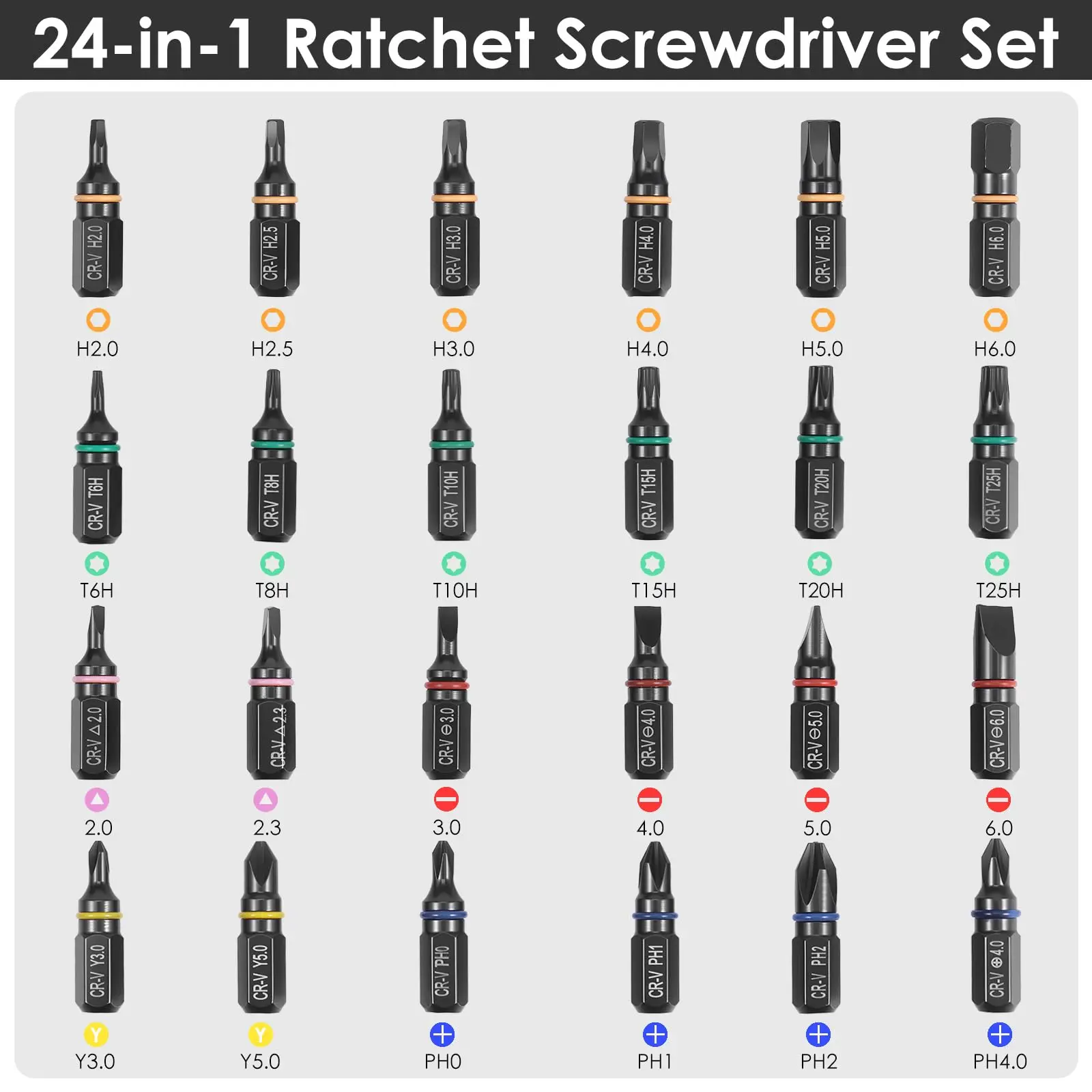 라포드 24-in-1 S2 합금강 라쳇 스크류드라이버 세트 |   전자제품, PC, 가구용 탈착식 손잡이 정밀 수리 도구