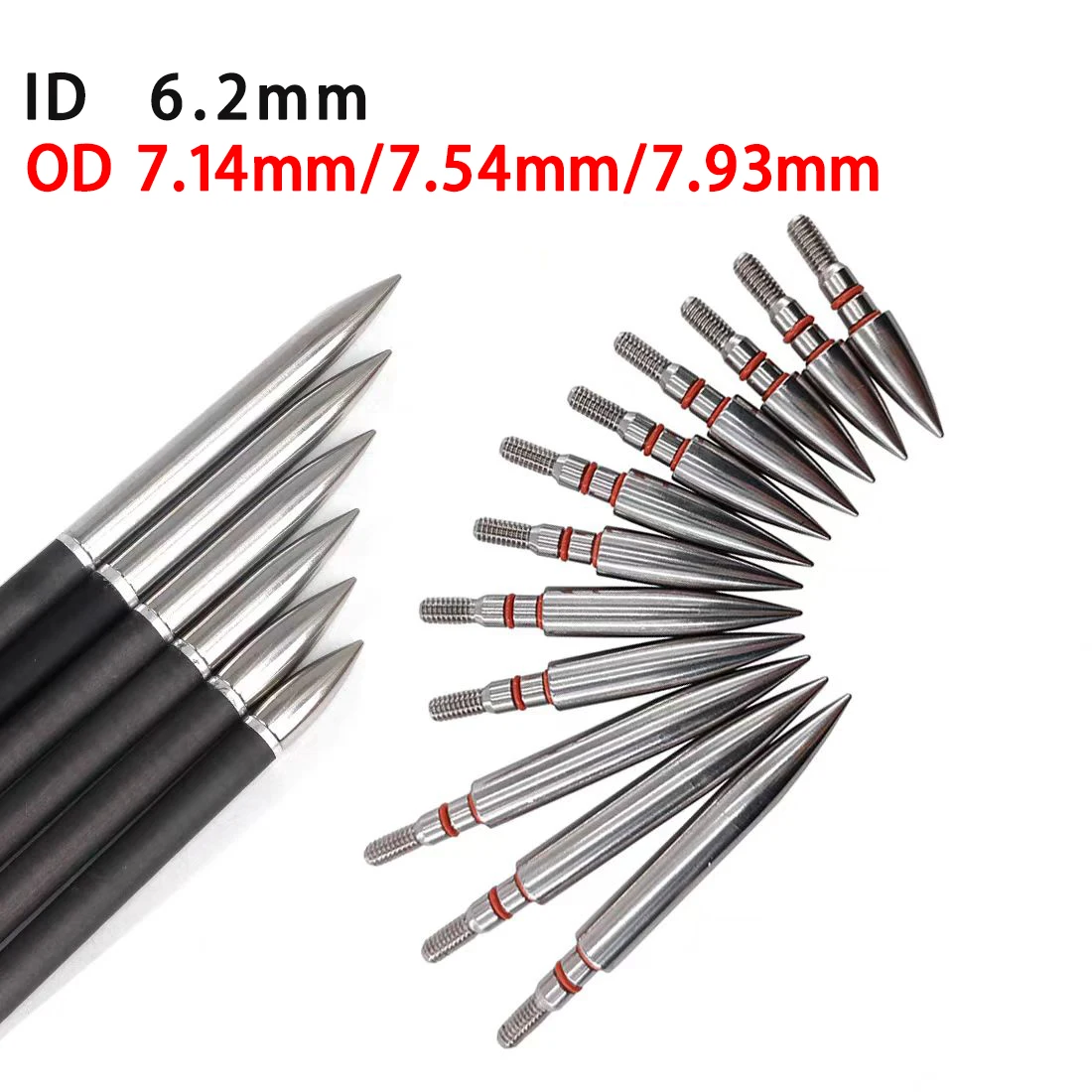 12pcs 50-300gn Arrow Heads Target Point Arrowhead for ID 6.2mm Arrows Compound Recurve Bow Archery Hunting Shooting Broadhead