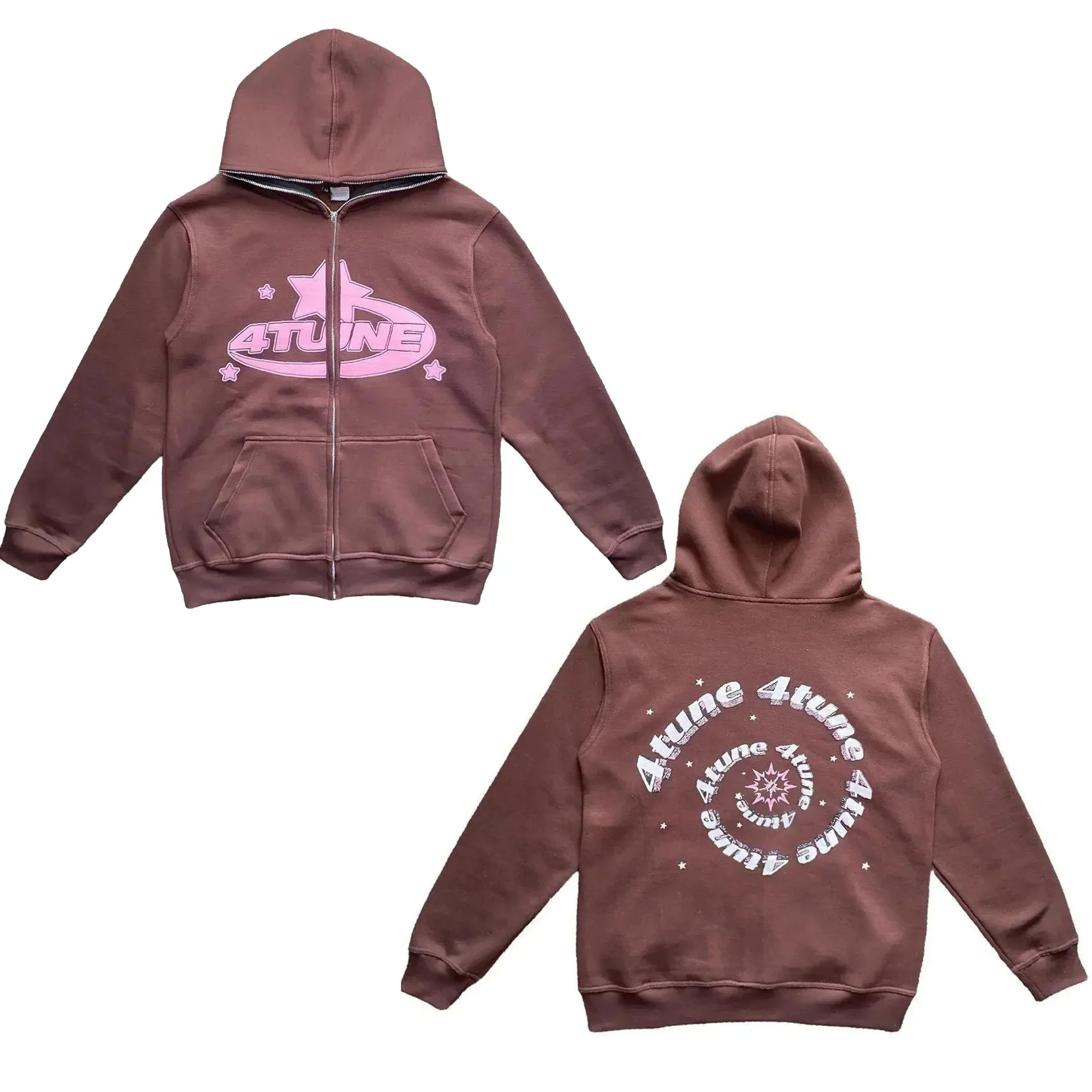 

Letter 4 Turn Star Girl Boy Autumn Winter Thicken Zipper Jacket Top Coat Women Funny Fly full zip-up Strip Y2k Hoodie 2023