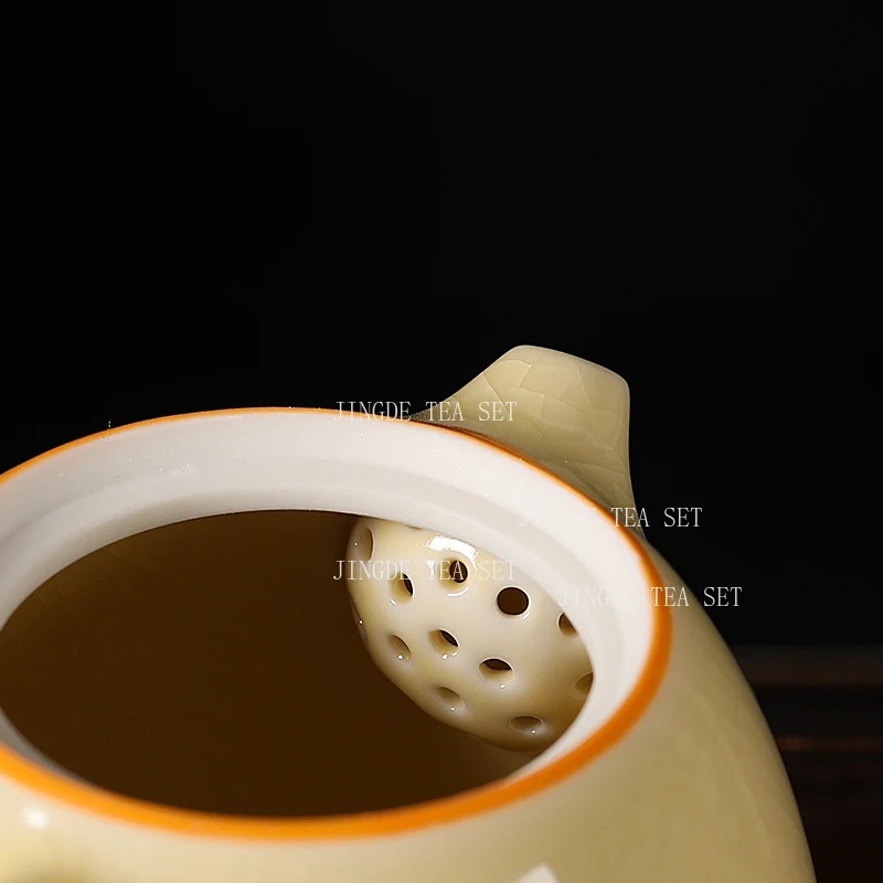 Ge Yao Dragon Egg Teapot Household Chinese Ice Crack Xishi Pot Ceramic High-end Office Handle Pot Tea Ceremony Accessories