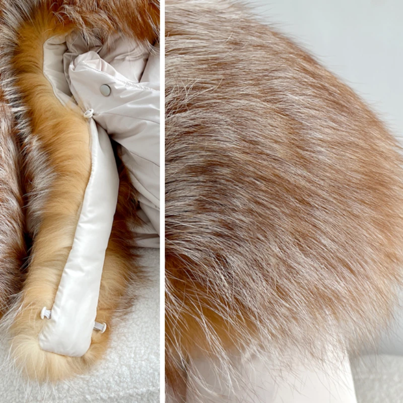 2023 Winter New Fashion 90% Goose Down Jacket Women Thicken Warm Casual Outwear Oversized Faux Fox Fur Collar Luxury Outercoat