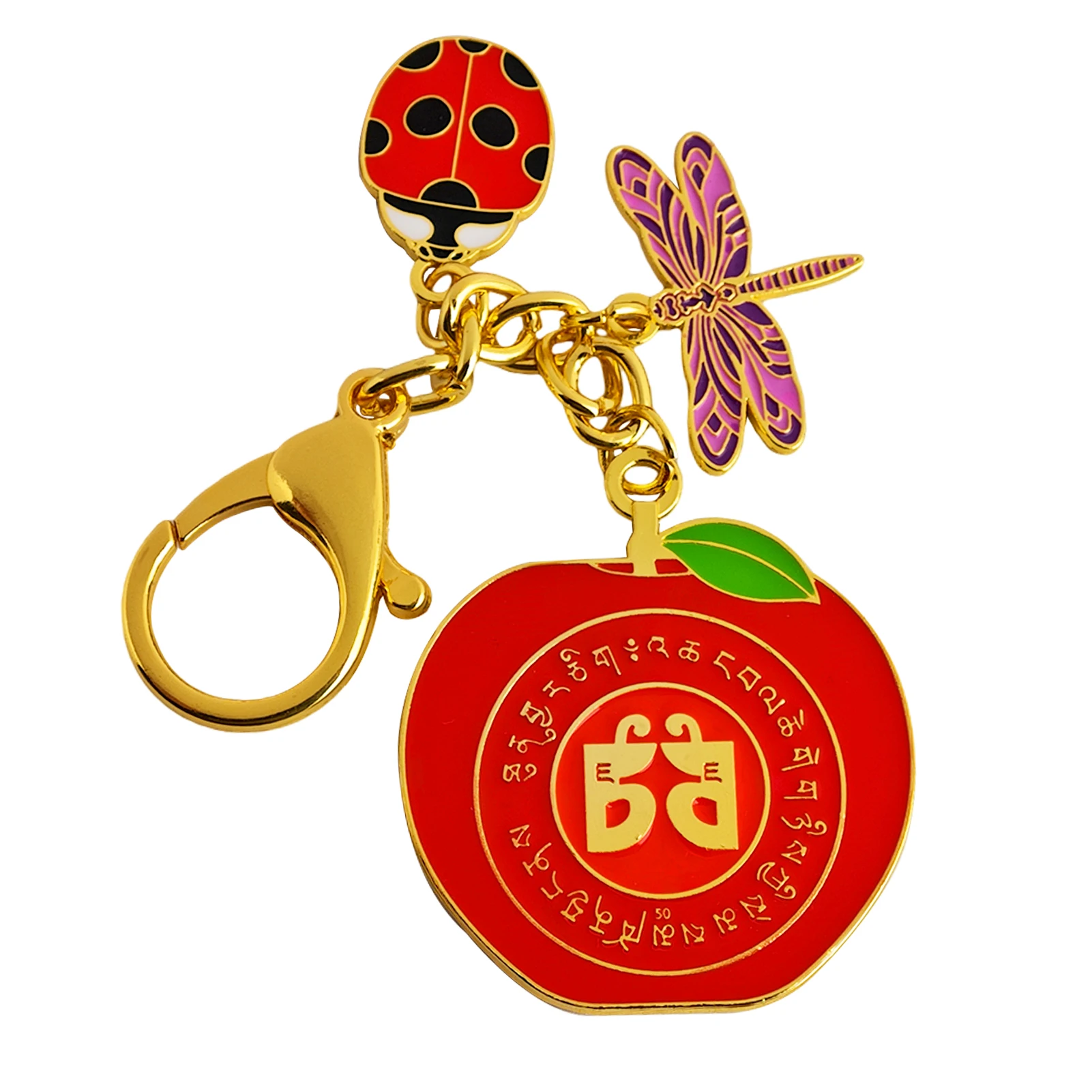 Feng Shui Harmony Apple With Ladybug & Dragonfly Keychain Peace Luck Amulet Keychain 3