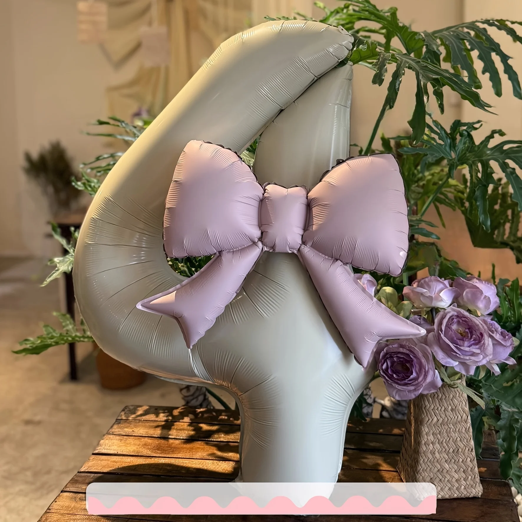 2 Stück/Set 32 Zoll Creme-Farbene Digital-Ballons mit Rosa Schleife aus Aluminiumfolie, Geeignet zur Dekoration von Outdoor-Partys und Geburtstagsfeiern – Detail 9