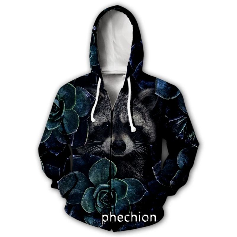

Новые мужские/женские толстовки phechion с 3D принтом енота, модное пальто, одежда в стиле хип-хоп, топы, Спортивные На молнии с капюшоном B102