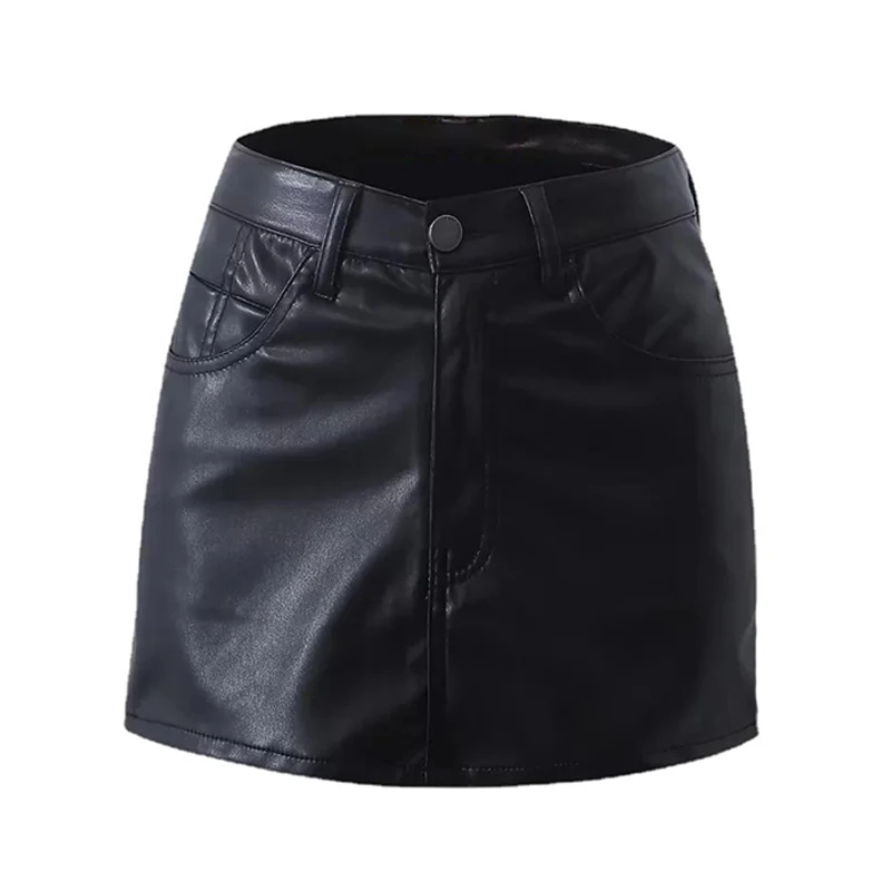 HI-FASHION PU Leather Short Skirt Women Vintage Harajuku Streetwear Female Black Sexy Split Slim High Waisted A-line Mini Skirts